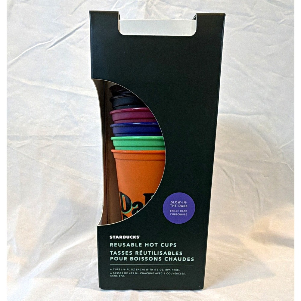 Starbucks Halloween 2020 Glow In The Dark Reusable Hot Cups 6-Pack 16oz NIB
